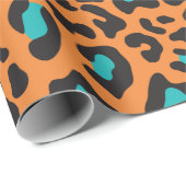 Leopard Print Orange, Black, Aqua Geschenkpapier (Rolleneckpunkt)