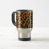 Leopard Print Orange, Black, Aqua Reisebecher (Vorderseite Links)