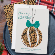 Leopard Print Ornament Green Bow Boujee Weihnachte