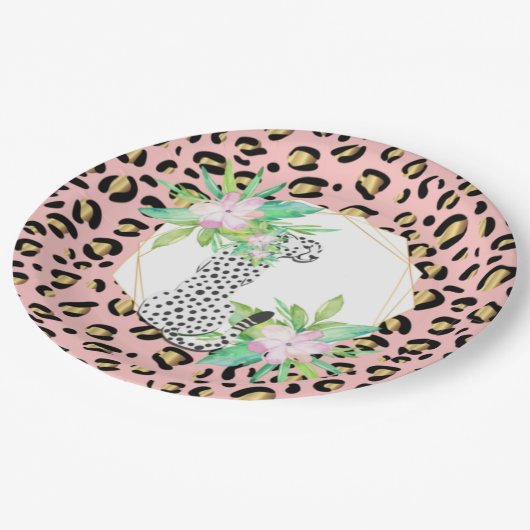 Leopard Print Party Plate Pappteller (Schrägansicht)