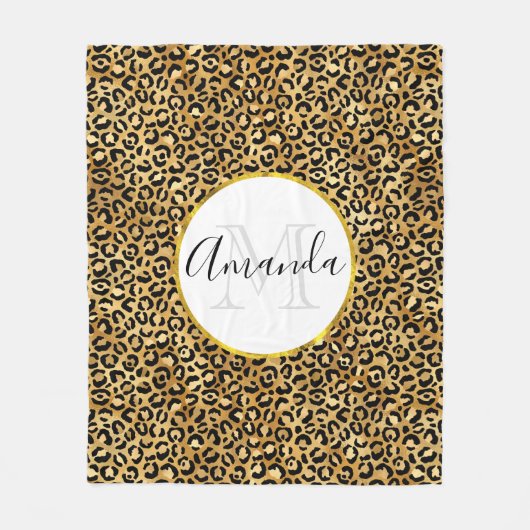 Leopard Print Patches in Gold und Schwarz Monogram Fleecedecke (Vorderseite)