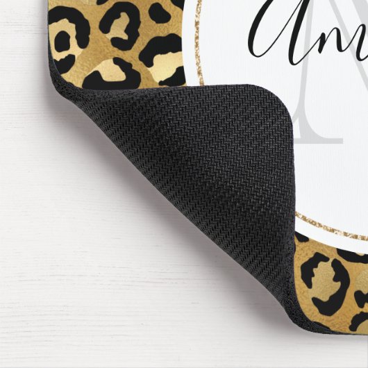 Leopard Print Patches in Gold und Schwarz Monogram Mousepad (Ecke)