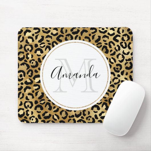 Leopard Print Patches in Gold und Schwarz Monogram Mousepad (Mit Mouse)