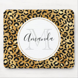 Leopard Print Patches in Gold und Schwarz Monogram Mousepad