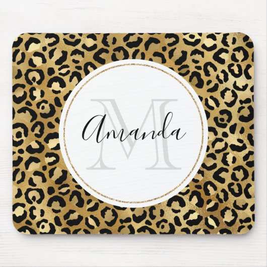 Leopard Print Patches in Gold und Schwarz Monogram Mousepad (Vorne)