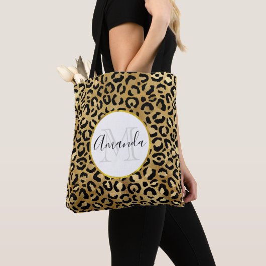 Leopard Print Patches in Gold und Schwarz Monogram Tasche (Von Nahem)
