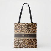 Leopard Print Pattern Braun und Gold Streifen Name Tasche (Vorderseite)