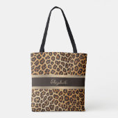 Leopard Print Pattern Braun und Gold Streifen Name Tasche (Rückseite)