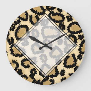 Leopard Print Pattern, Brown and Black. Große Wanduhr