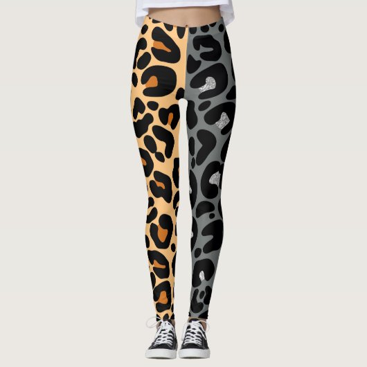 Leopard Print Pattern Cat Brown Grau Silva Black Leggings (Vorderseite)