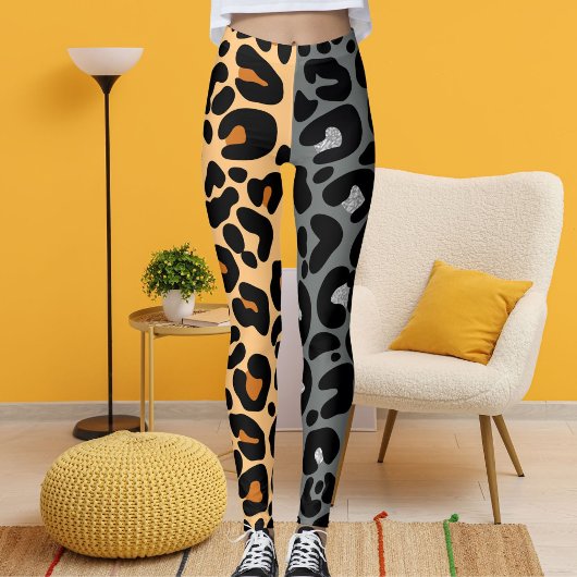 Leopard Print Pattern Cat Brown Grau Silva Black Leggings