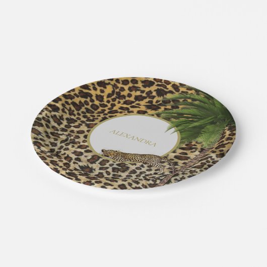 Leopard Print Pattern Elegant Palm Personal Pappteller (Schrägansicht)