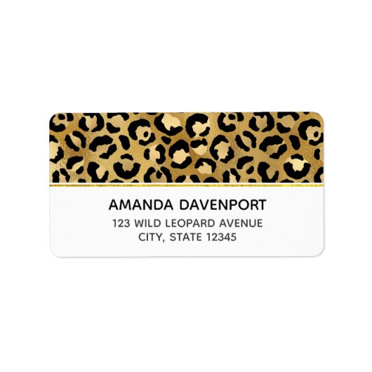 Leopard Print Pattern in Gold and Black Label Adressaufkleber (Vorne)