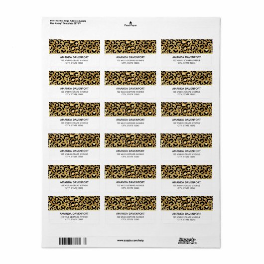 Leopard Print Pattern in Gold and Black Label Adressaufkleber (Vorne)