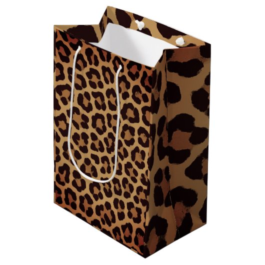 Leopard Print Pattern Mittlere Geschenktüte (Vorderseite Schrägansicht)