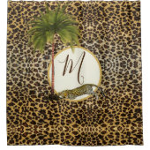 Leopard Print Pattern Palm Tree Elegantes Monogram Duschvorhang (Vorderseite)