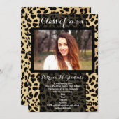 Leopard Print Pattern Ribbon Foto Abschluss Einladung (Vorne/Hinten)