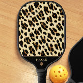 Leopard Print Pattern Schwarz & Tan Light Brown Pickleball Schläger