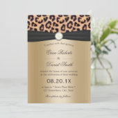 Leopard Print Pearl & Black Ribbon Elegante Hochze Einladung (Stehend Vorderseite)