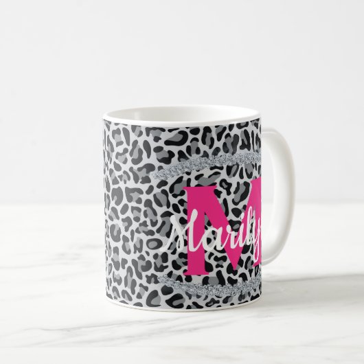 Leopard Print personalize Name Diamonds Coffee Tas Kaffeetasse (VorderseiteRechts)