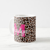Leopard Print personalize Name Hot Pink Coffee Tas Kaffeetasse (Vorderseite Links)