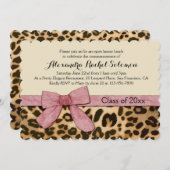 Leopard Print Pink Bow Abschluss/Party Einladung (Vorne/Hinten)