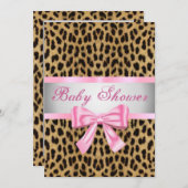 Leopard Print Pink Bow Baby Dusche Einladung (Vorne/Hinten)