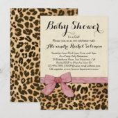 Leopard Print Pink Bow Girl Babydusche Einladung (Vorne/Hinten)