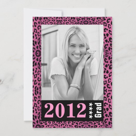Leopard Print Pink Custom Foto Abschluss 12x18 Einladung (Rückseite)