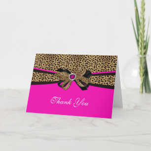 Leopard Print Pink Gem Rhinestone Thank You Card Dankeskarte