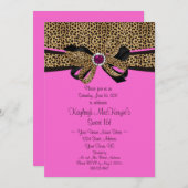 Leopard Print Pink Juwelen Diamonds Sweet 16 Einladung (Vorne/Hinten)