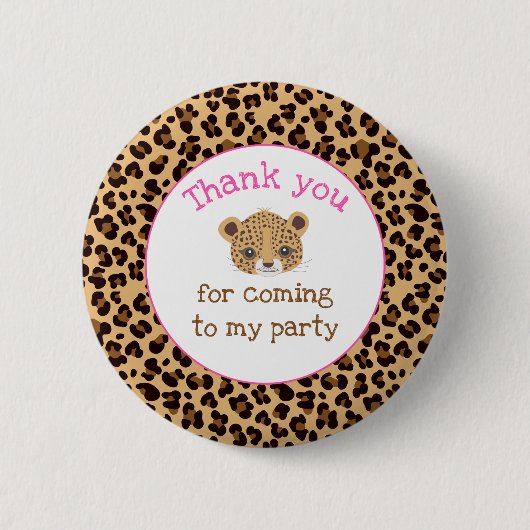 Leopard Print Pink Quatrefolie 'Danke' Button (Vorderseite)