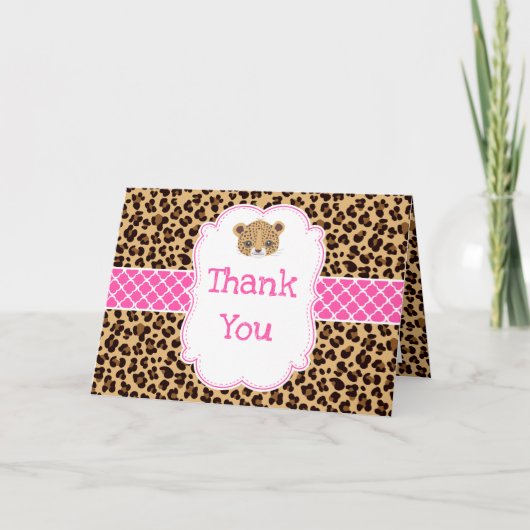 Leopard Print Pink Quatrefolie 'Danke' Dankeskarte (Vorderseite)