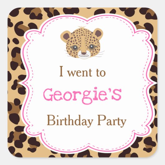 Leopard Print Pink Quatrefolie 'I went to" Quadratischer Aufkleber (Vorderseite)