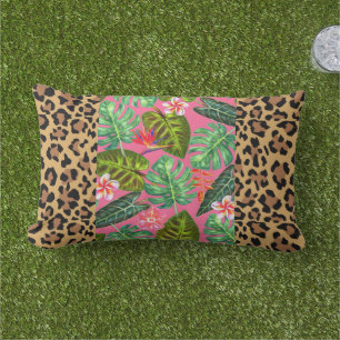 Leopard Print Pink Tropical Lumbar Throw Kissen Für Draußen