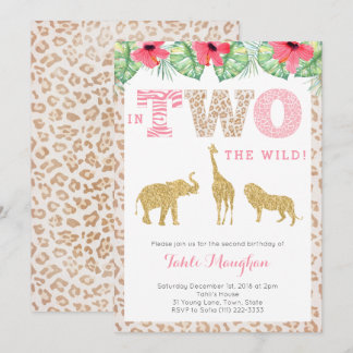 Leopard Print Pink und Gold 2. Geburtstag Safari Einladung