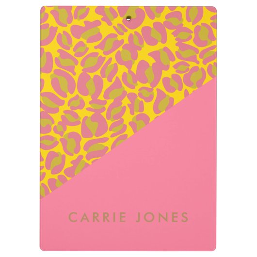 Leopard Print Pink Yellow Gold Business Elegante Klemmbrett (Rückseite)