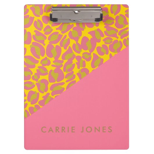 Leopard Print Pink Yellow Gold Business Elegante Klemmbrett (Vorderseite)