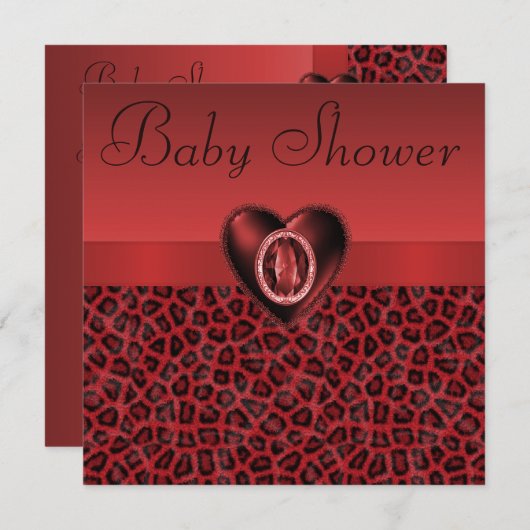 Leopard Print & Printed Bling Heart Babydusche Einladung (Vorne/Hinten)