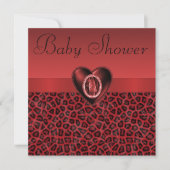 Leopard Print & Printed Bling Heart Babydusche Einladung (Vorderseite)