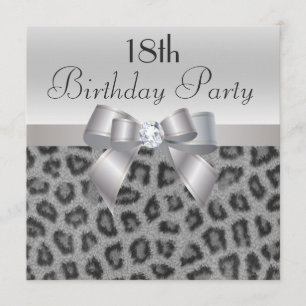 Leopard Print, Printed Bow & Diamond, 18. Geburtst Einladung