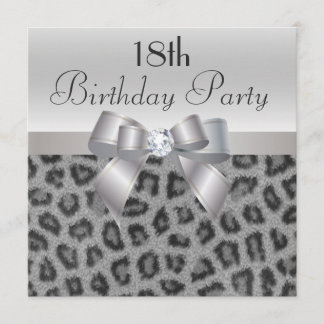 Leopard Print, Printed Bow & Diamond, 18. Geburtst Einladung