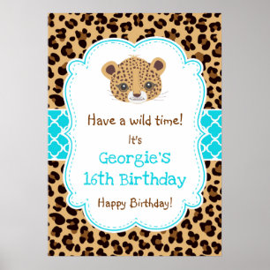 Leopard Print Quatfolie Birthday Poster Blue