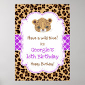 Leopard Print Quatrefolie Geburtstagposter Lila Poster (Vorne)