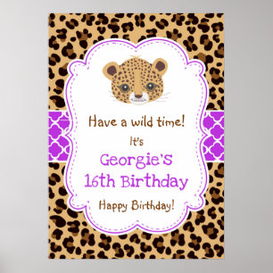 Leopard Print Quatrefolie Geburtstagposter Lila Poster
