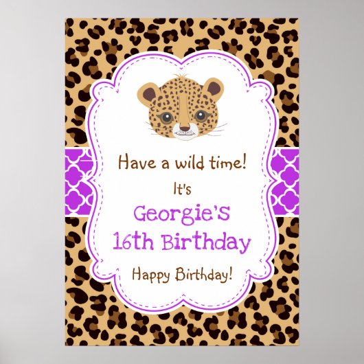 Leopard Print Quatrefolie Geburtstagposter Lila Poster (Vorne)