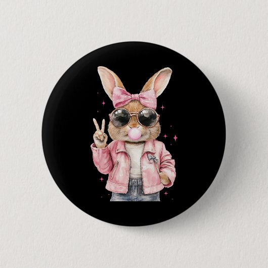 Leopard Print Rabbit Bunny Blasblase Gum East Button (Vorderseite)