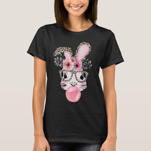 Leopard Print Rabbit Bunny Blasblase Gum East T-Shirt (Vorderseite)