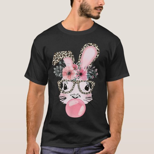 Leopard Print Rabbit Bunny Blowing Bubble Gum East T-Shirt (Vorderseite)