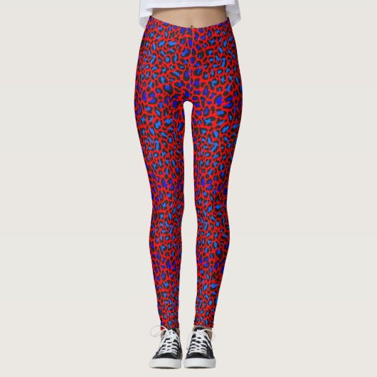 Leopard Print Red Blue Black Leggings (Vorderseite)